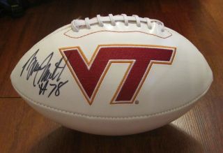 Bills Bruce Smith Hand Signed Virginia Tech Hokies Logo Football W/coa,  Proof