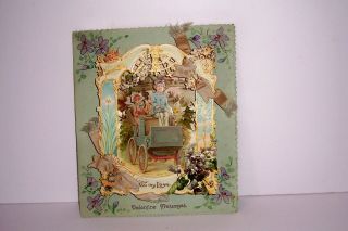 Vintage Antique Victorian Valentine 3d Card Large Hand Painted Highlights
