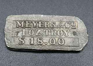 Vintage Meyers & Co.  1 Oz Troy $18 Gold Ingot Us Standard Warranted Coin Token