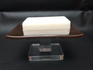 Retro Mcm Brown Lucite Soap Trinket Dish On Clear Pedestal Base Card Holder Vtg