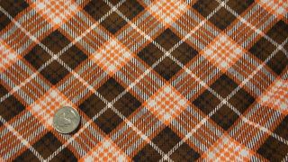 Vintage Cotton Manes Fabric Brown,  Orange,  White Plaid 1 Yd/45 "