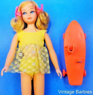 Very Rare Dramatic Living Skipper Doll 1117 W/skateboard Vintage 1970 