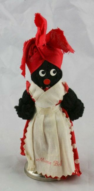 Vintage Rare African American Yarn Cloth Doll Minnie Bell About 6 " Tall K5p7