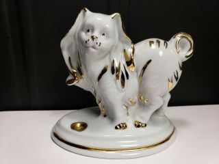 Vintage Capodimonte White Glazed Porcelain Spaniel Dog Figurine W/ Goldleaf Trim