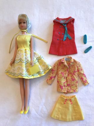 Vintage Barbie Mod Francie Doll,  3 Outfits Clothes 1966 - 70 Mattel