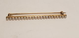 Antique 14k Gold And Pearl Pin/brooch - 2.  5 In Long - 20 Small Pearls - 2.  5 Dwt - Nr