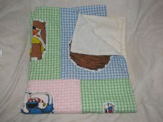 Handmade Vintage Gingham Patchwork Sesame Street Baby Quilt Blanket Comforter 2