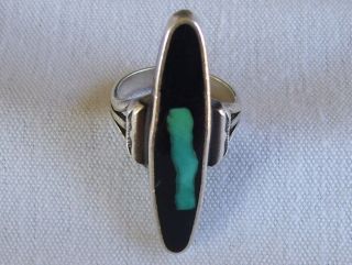 Vintage Sterling Silver 925 Native Navajo Black Onyx & Turquoise Ring Sz 7 Wt 7g