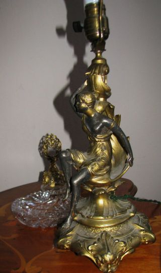 Antique French Art Nouveau Figural Table Lamp Sexy Lady Glass shade fixture 2