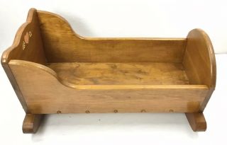Large Vintage Rocking Wooden Doll Baby Crib Cradle 26” X 16 " X 14” Hand Painted