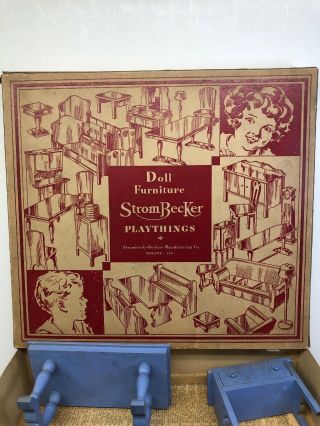 Vintage StromBecker Doll House Dining Room Set 110 1930 - 40 ' s W/ Box As Found 2