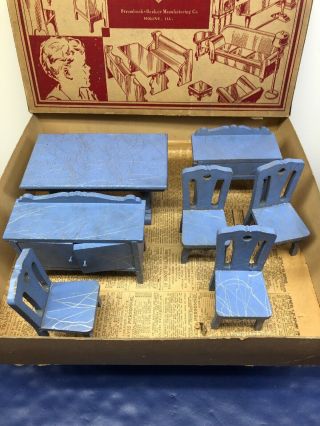 Vintage StromBecker Doll House Dining Room Set 110 1930 - 40 ' s W/ Box As Found 3