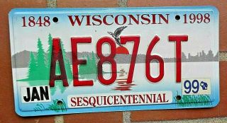 1998 Wisconsin License Plate / Ae876t 1848 - 1998 Sesquicentennial