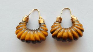 Antique Victorian 14k Gold Carved Tiger Eye Earrings