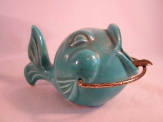 Vintage Turquoise Ceramic Whale Ashtray 1956 By Treasure Craft Made In The Usa