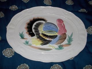Vintage Thanksgiving Turkey Platter 18 X 14 Oval Hand Painted Made In Japan