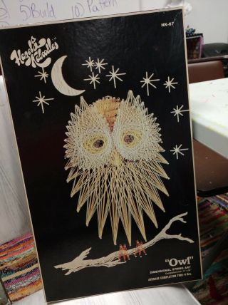 Vintage Hazels Kaboodles String Art Kit Atomic Owl Felt 11x18 Complete 60s Craft