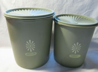 Vintage Tupperware 2 Canister Set Avocado Green Servalier 805 & 807 With Lids