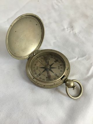 Wittnauer Pocket Compass Wwii Us Army Military Vintage Nickel Great