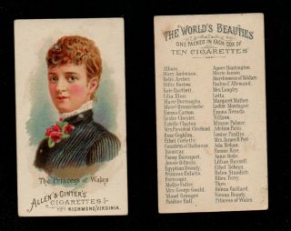 1889 Allen & Ginter Card Worlds Beauties N26,  " The Princess Of Wales "