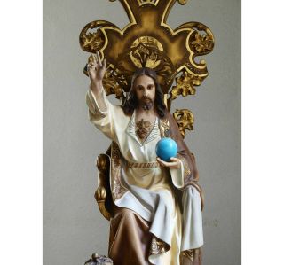 Christ The King Sacred Heart Of Jesus Statue 28.  5 " Santos Spain Antique