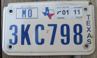 Texas Motorcycle License Plate - Expired 01/2011 - Harris County - 3kc798