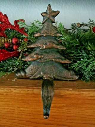 Vintage Heavy Metal Cast Iron Bronze Color Christmas Tree Stocking Holder Hanger