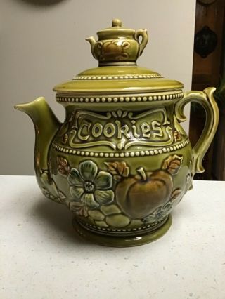 Vintage Cookie Jar Japan Fruits And Flowers/ Teapot Theme
