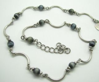Sterling Silver Gray Moonstone Beads Curved Bar Station Necklace Beaded Vintage