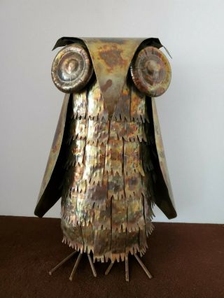 Vtg Mid Century Owl Brutalist Metal Art Sculpture Brass Jere Style Xl 15.  5 "