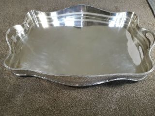 V Large Vintage Mirror Finish Silver Plated Butlers Gallery Serving Tea Tray