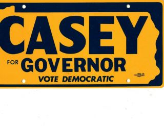 Vintage - Casey For Governor - Vote Democratic Political Licnese Plate