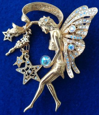Vintage Kirks Folly Fairy Godmother Pin Brooch Large Blue Stones