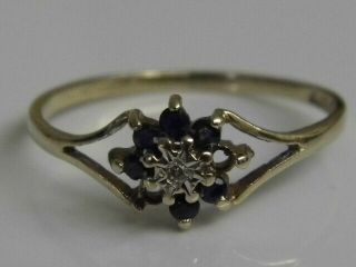 Fine Vintage 9ct Solid Gold Diamond & Sapphire Stone Set Ladies Ring Size L 1/2