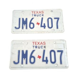 Vintage Matched Set Of Texas License Plates Truck 1980s 1990s Era Old Jm6 407 Pr