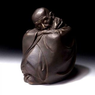 Te16: Vintage Japanese Clay Statue Of Buddhist Monk
