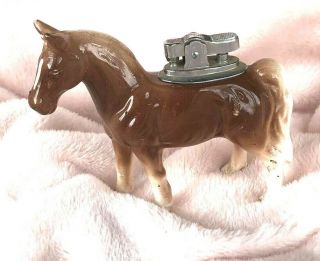 Vintage Ceramic Glazed Standing Horse Cigarette Table Lighter