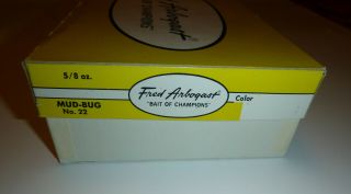 Vintage Fred Arbogast Mud Bug Lures (6) In Dealer Box - Various Colors/sizes