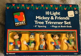 Vintage Disney Mickey & Friends Christmas 10 Light Tree Trimmer Set By Minami