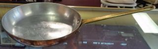 Antique 8 " Copper Fry Pan Skillet With Brass Handle