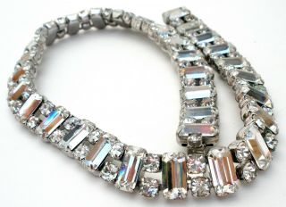 Clear Rhinestone Choker Necklace Vintage Jewelry Prong Set Stones Silver 13 "