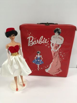 1958 Vintage Barbie With Case And Clothes Shoes Bag Stander