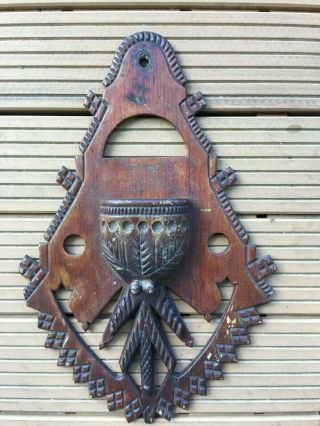 Antique Vintage Wooden Carved Match Safe/holder For Age