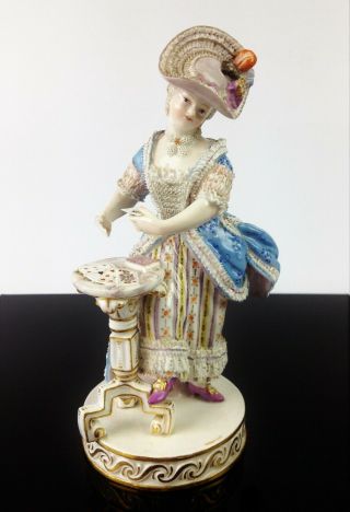 Antique Meissen Figurine - The Lady Card Player - Acier Dresden Porcelain F64 Rare
