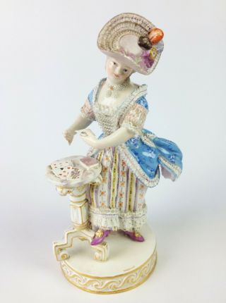 Antique Meissen Figurine - The Lady Card Player - Acier Dresden Porcelain F64 Rare 2