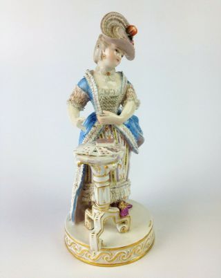 Antique Meissen Figurine - The Lady Card Player - Acier Dresden Porcelain F64 Rare 3