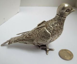 Stunning Rare English Antique 1901 Solid Sterling Silver Novelty Dove Pepper Pot