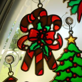 12 VINTAGE CHRISTMAS STAINED GLASS SUNCATCHER WINDOW SANTA TREE NOEL WREATH 3