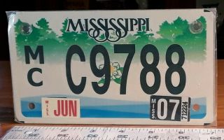 Motorcycle License Plate - Mississippi - 2007 Magnolia Example