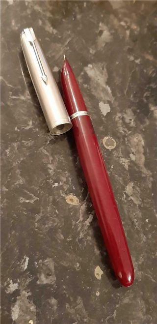 Vintage Parker 51 Burgundy & Alloy Cap Fountain Pen With Aerometric Filling